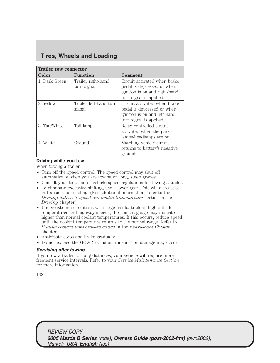 Tires, wheels and loading | Mazda 2005 B2300 Truck User Manual | Page 139 / 257