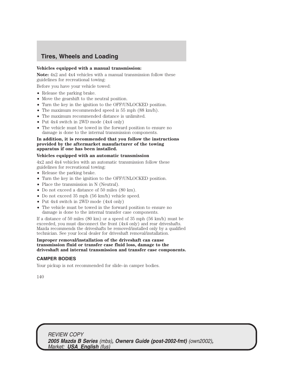 Tires, wheels and loading | Mazda 2005 B2300 Truck User Manual | Page 141 / 257