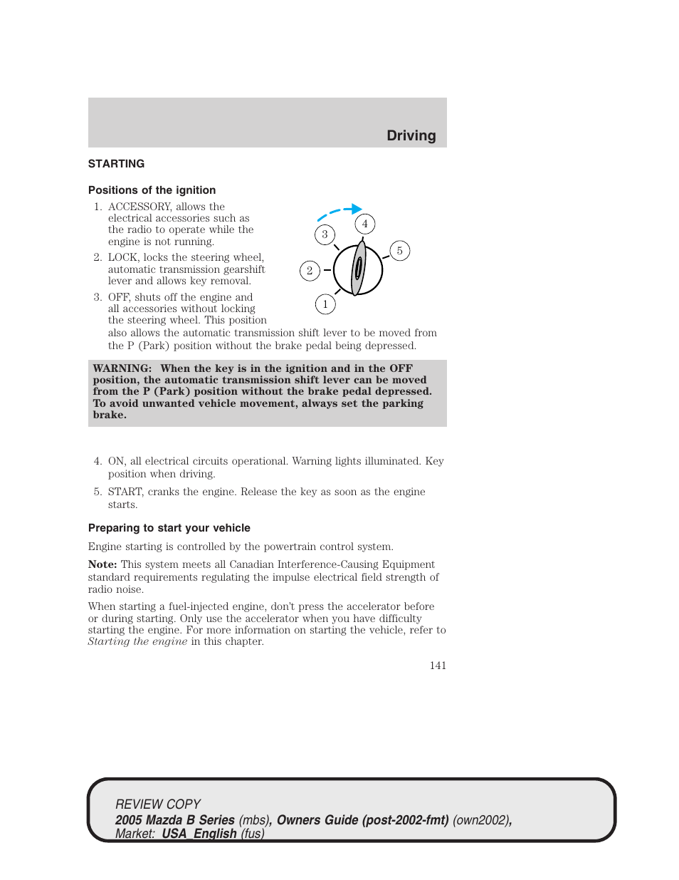 Driving | Mazda 2005 B2300 Truck User Manual | Page 142 / 257