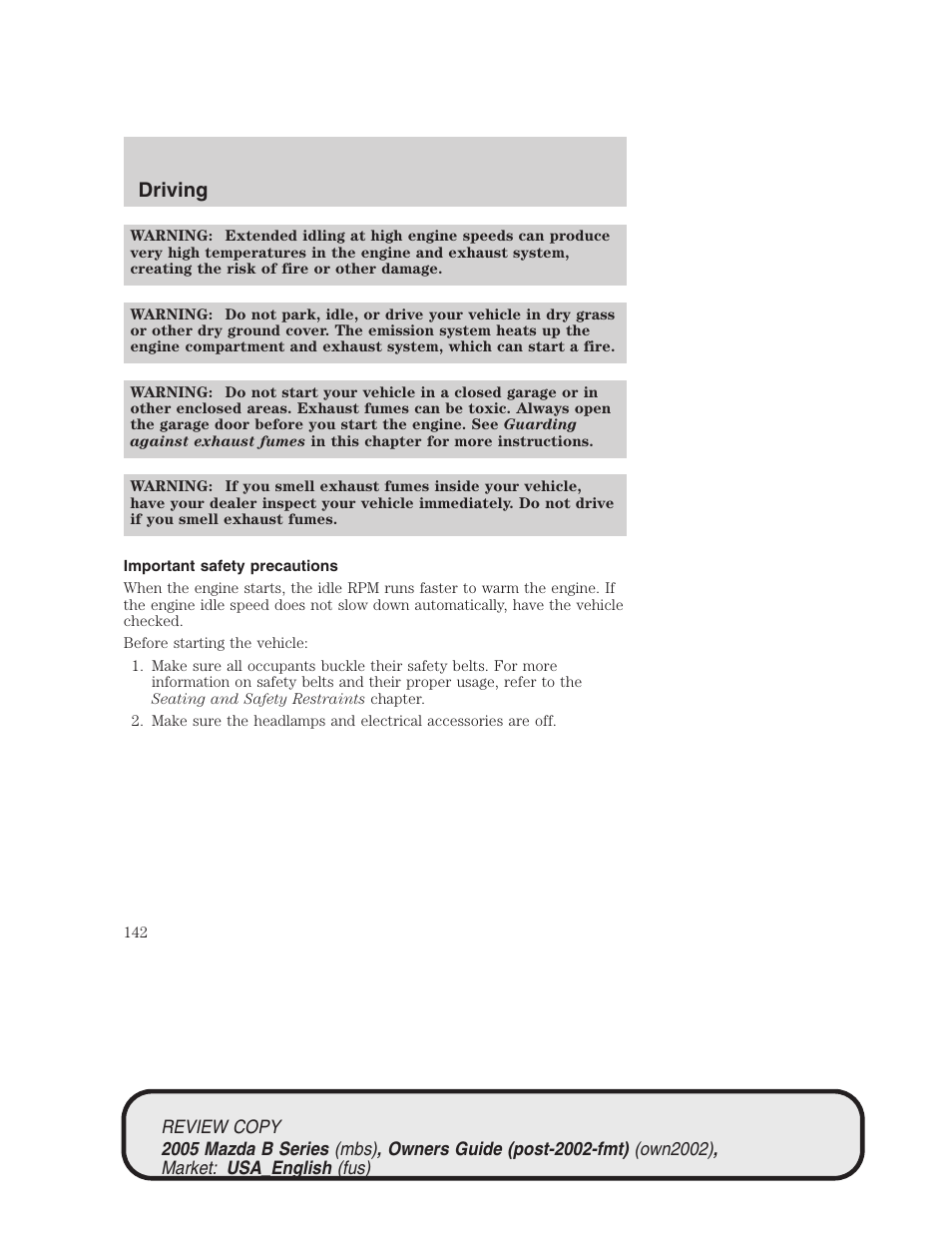 Driving | Mazda 2005 B2300 Truck User Manual | Page 143 / 257