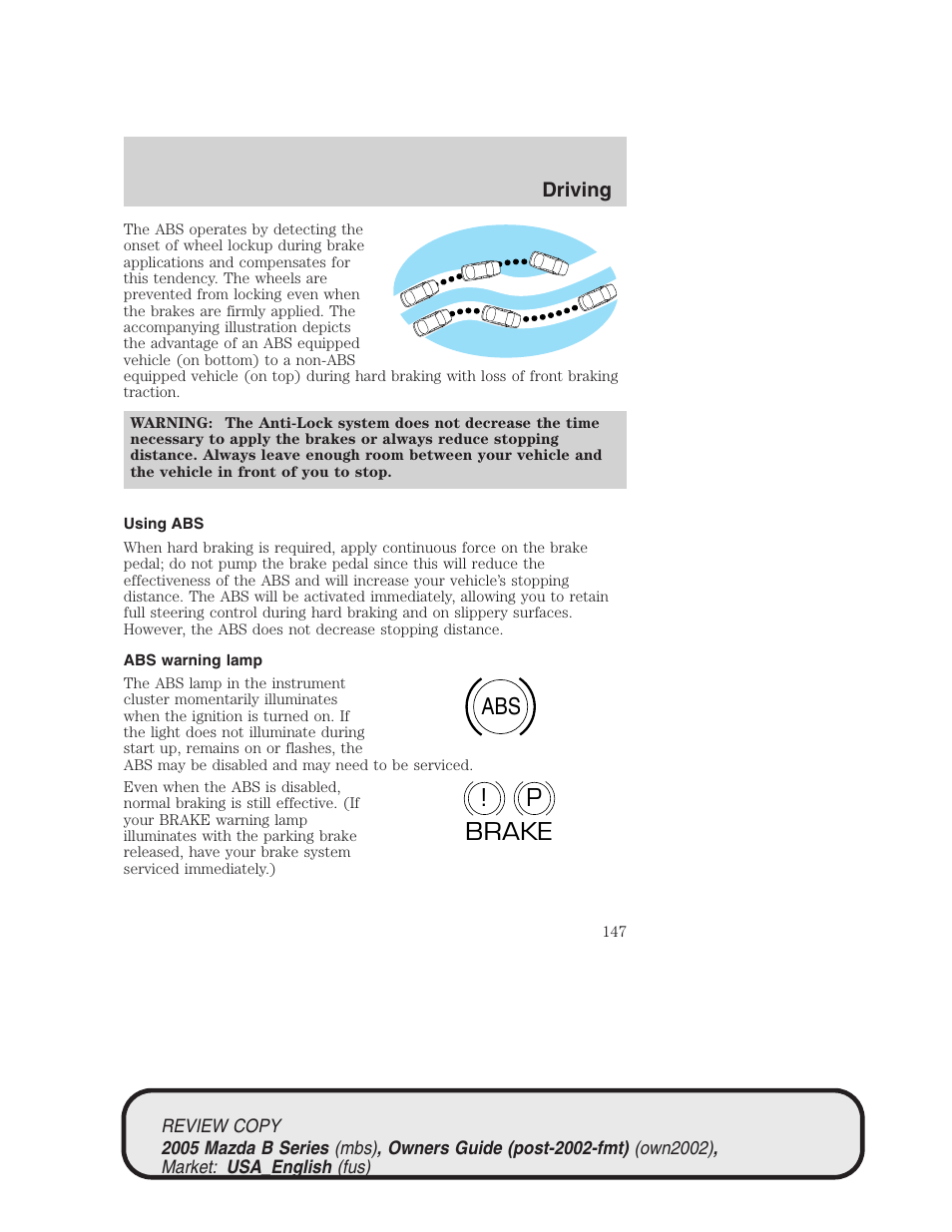 Abs p ! brake | Mazda 2005 B2300 Truck User Manual | Page 148 / 257