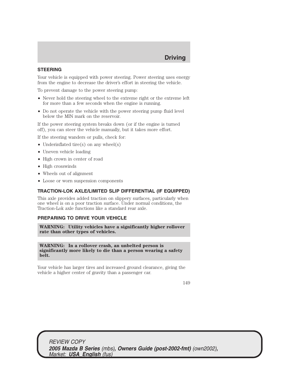 Driving | Mazda 2005 B2300 Truck User Manual | Page 150 / 257