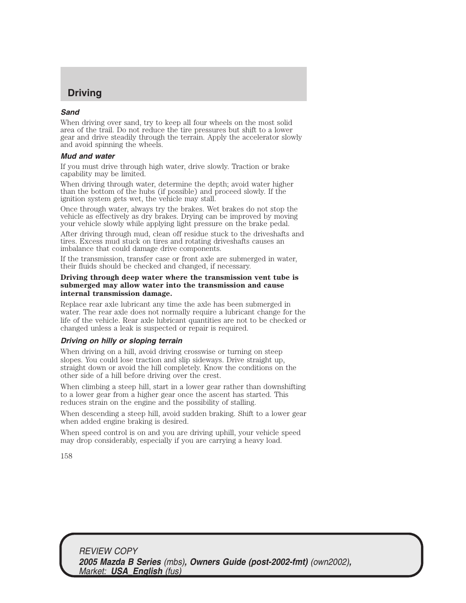 Driving | Mazda 2005 B2300 Truck User Manual | Page 159 / 257