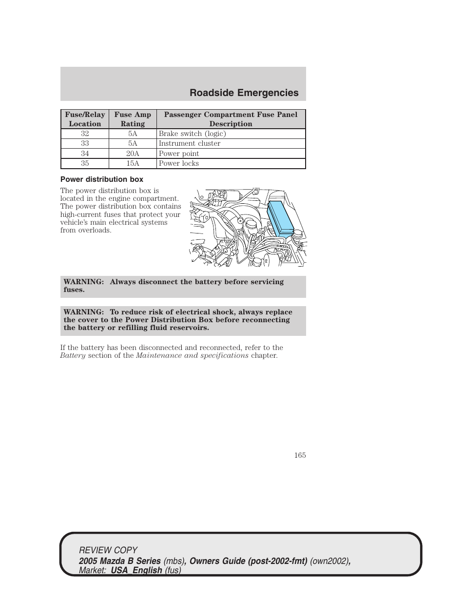 Roadside emergencies | Mazda 2005 B2300 Truck User Manual | Page 166 / 257