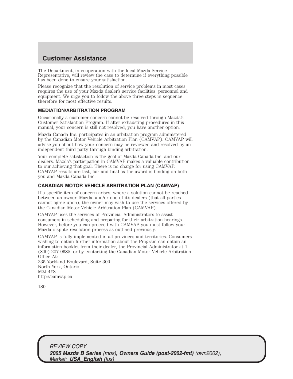 Customer assistance | Mazda 2005 B2300 Truck User Manual | Page 181 / 257