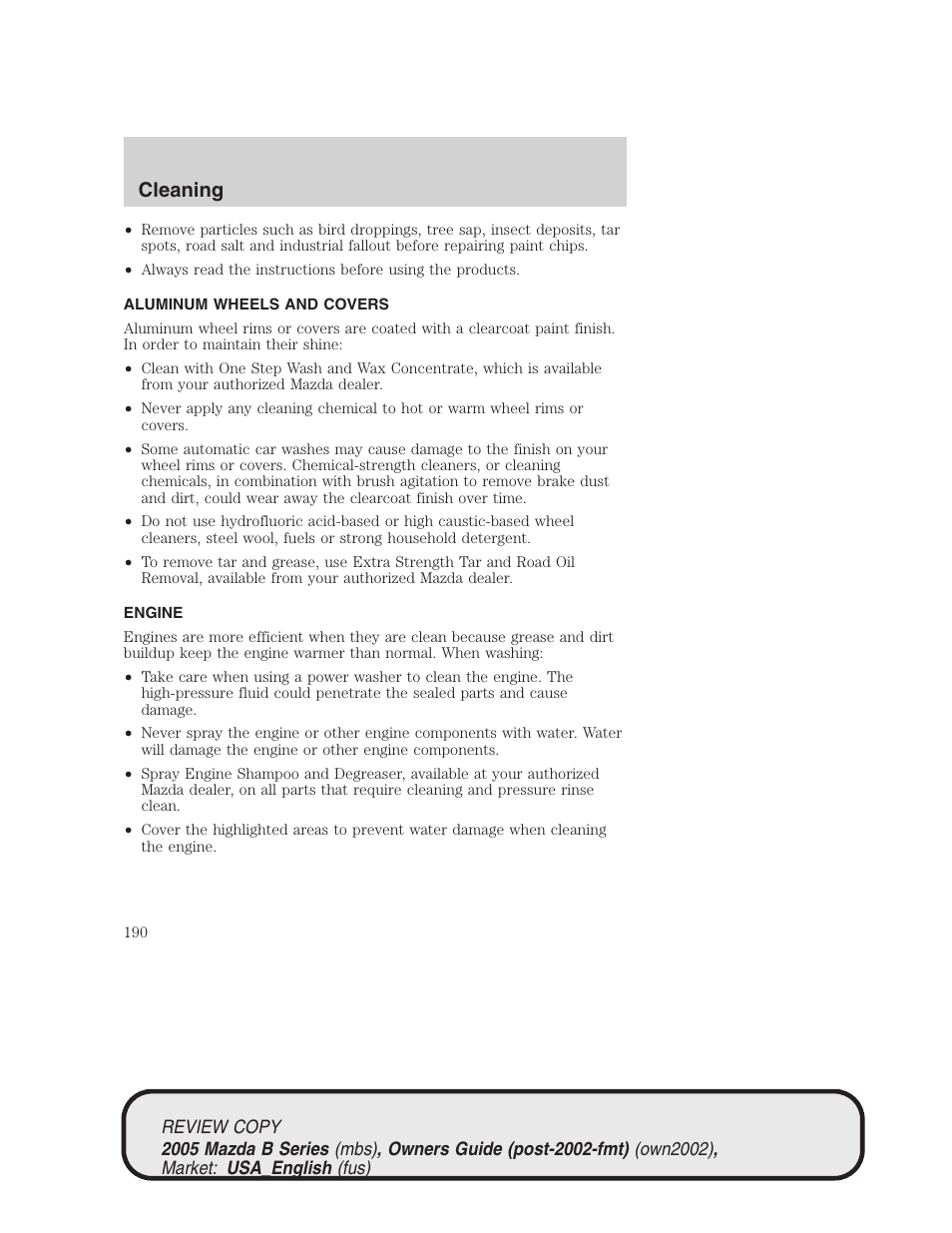 Cleaning | Mazda 2005 B2300 Truck User Manual | Page 191 / 257