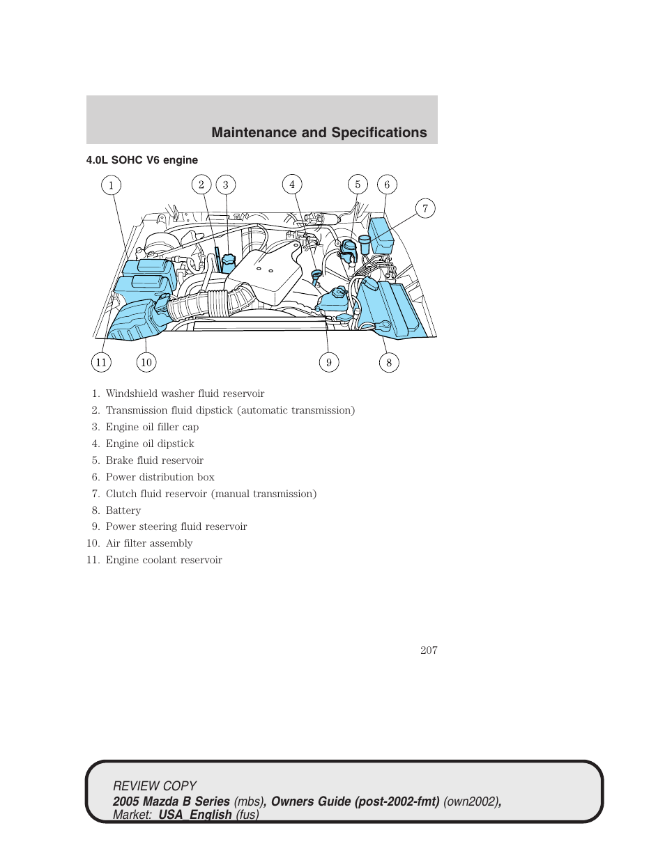 Maintenance and specifications | Mazda 2005 B2300 Truck User Manual | Page 208 / 257