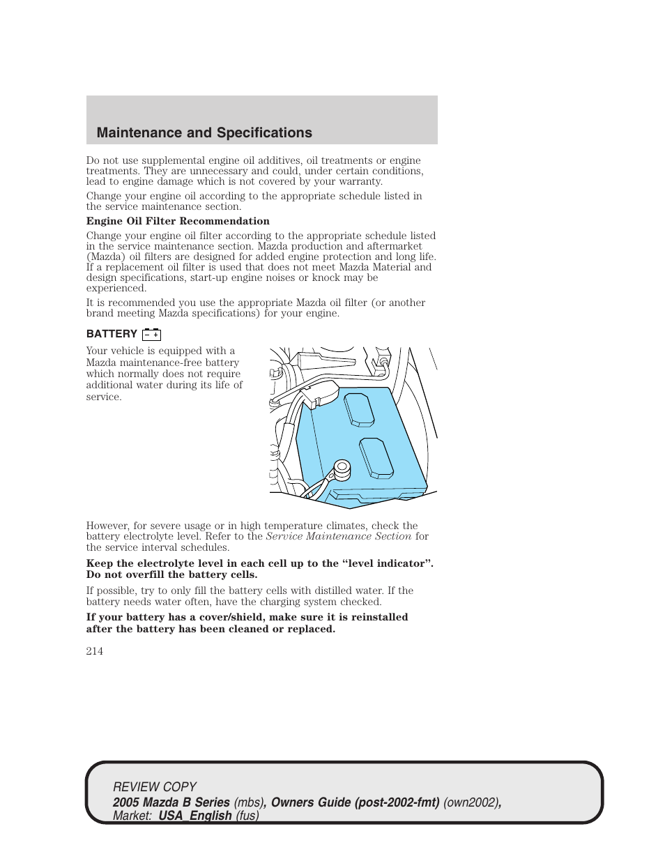 Maintenance and specifications | Mazda 2005 B2300 Truck User Manual | Page 215 / 257