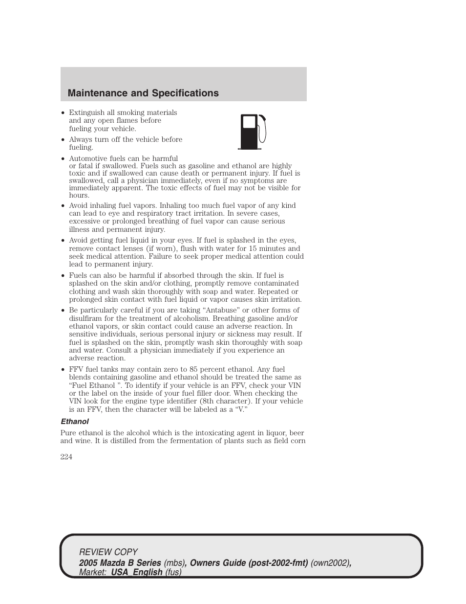 Maintenance and specifications | Mazda 2005 B2300 Truck User Manual | Page 225 / 257