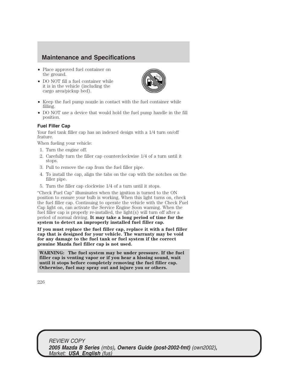 Maintenance and specifications | Mazda 2005 B2300 Truck User Manual | Page 227 / 257