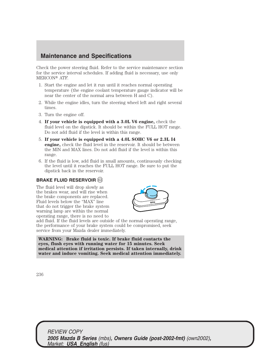 Maintenance and specifications | Mazda 2005 B2300 Truck User Manual | Page 237 / 257