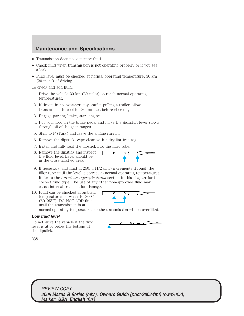 Maintenance and specifications | Mazda 2005 B2300 Truck User Manual | Page 239 / 257