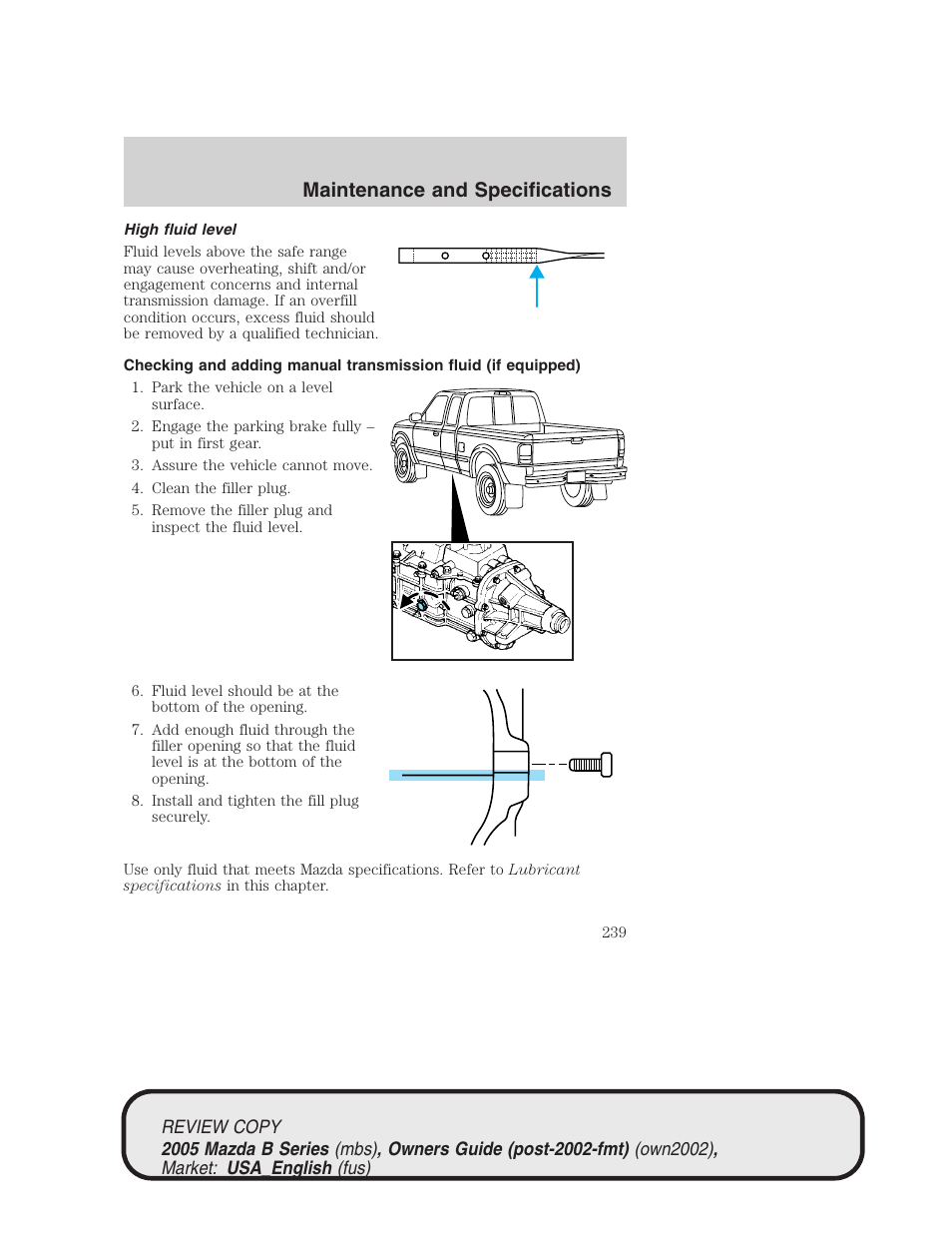 Maintenance and specifications | Mazda 2005 B2300 Truck User Manual | Page 240 / 257