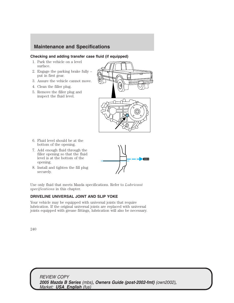 Maintenance and specifications | Mazda 2005 B2300 Truck User Manual | Page 241 / 257