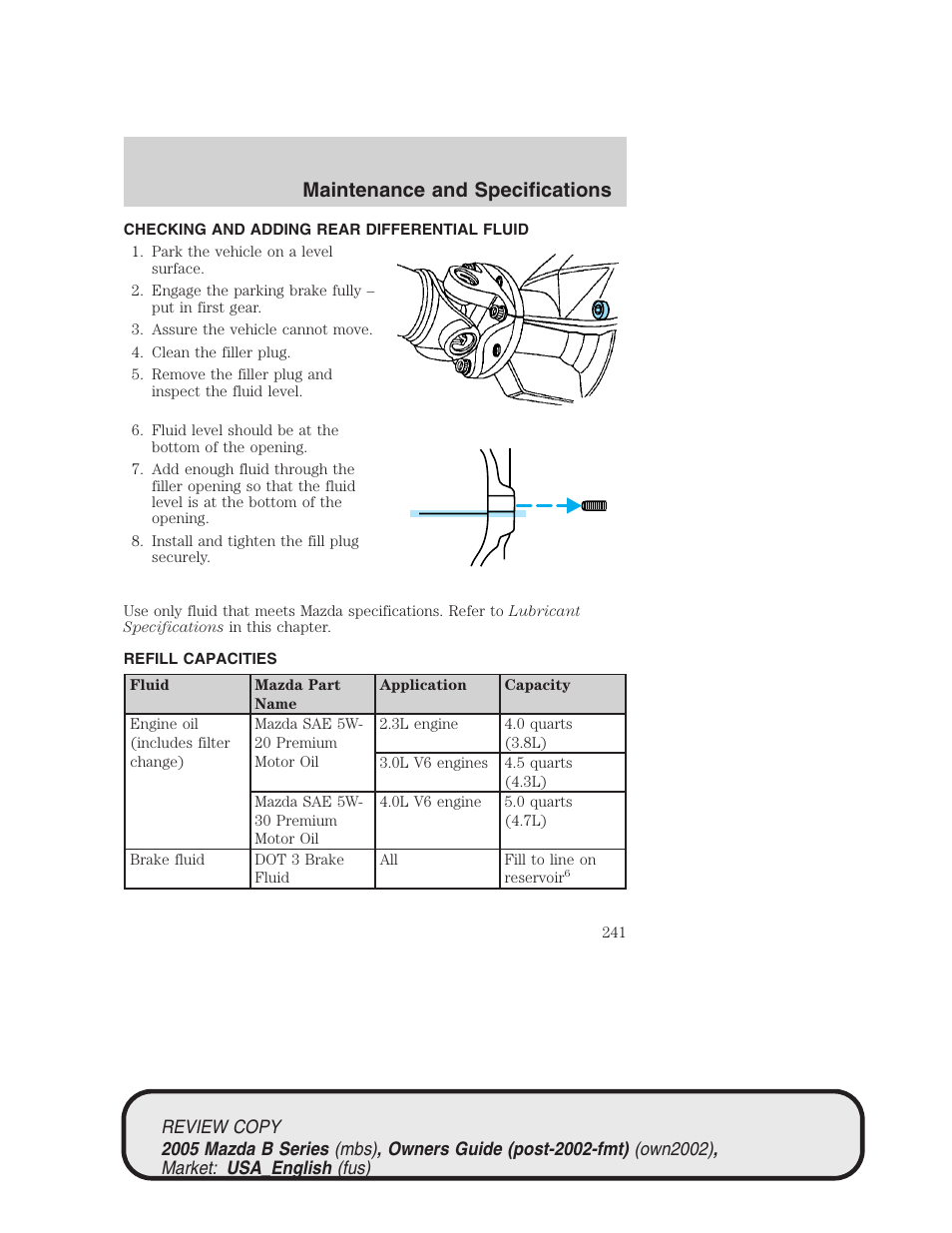 Maintenance and specifications | Mazda 2005 B2300 Truck User Manual | Page 242 / 257