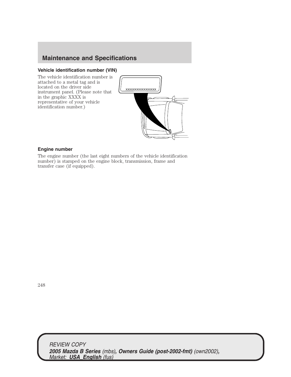 Maintenance and specifications | Mazda 2005 B2300 Truck User Manual | Page 249 / 257