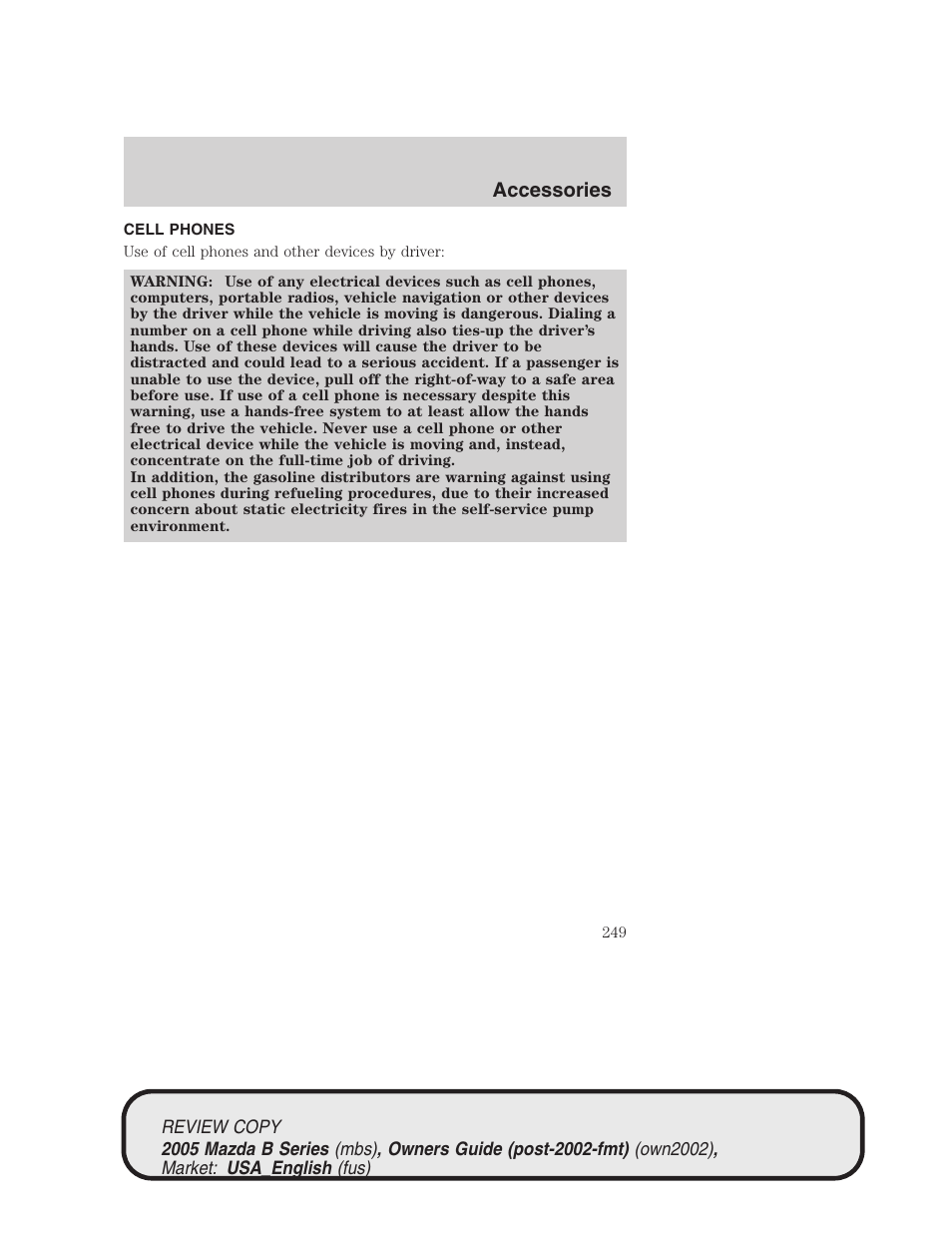 Accessories | Mazda 2005 B2300 Truck User Manual | Page 250 / 257