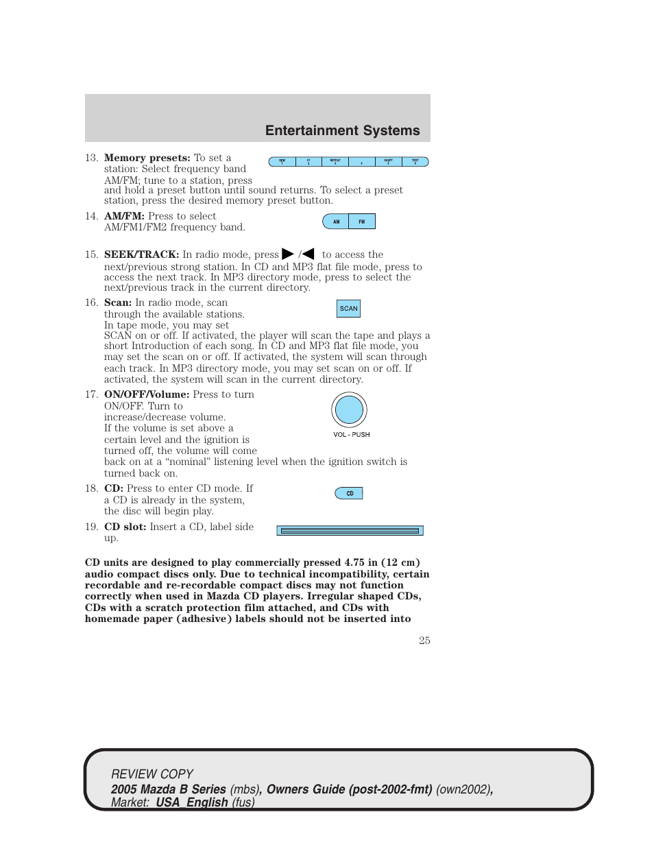 Entertainment systems | Mazda 2005 B2300 Truck User Manual | Page 26 / 257