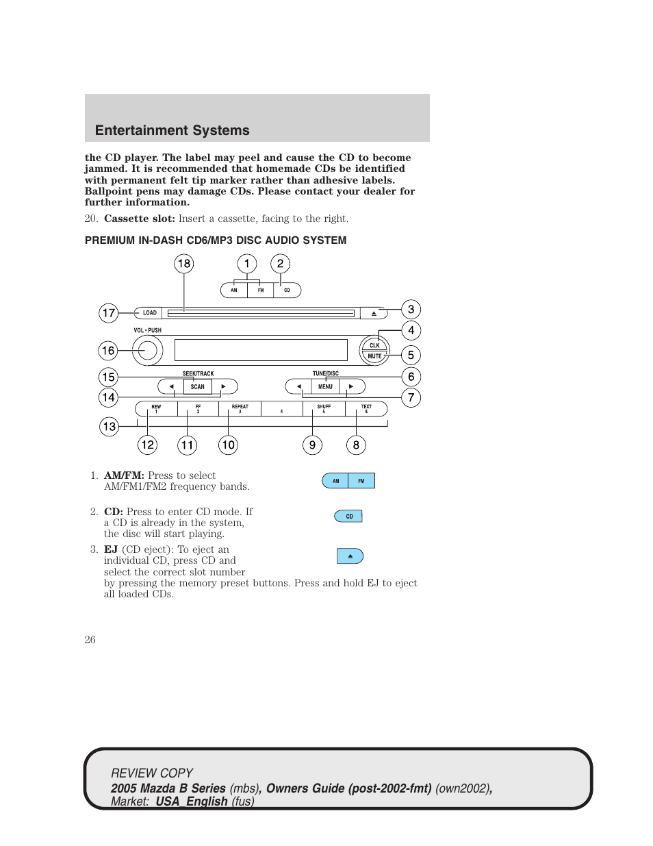 Entertainment systems | Mazda 2005 B2300 Truck User Manual | Page 27 / 257