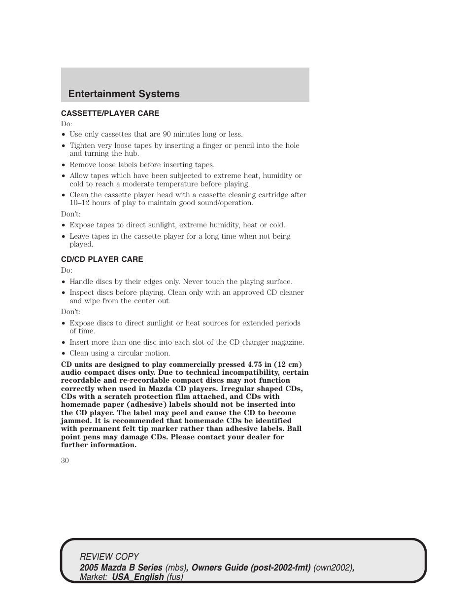 Entertainment systems | Mazda 2005 B2300 Truck User Manual | Page 31 / 257
