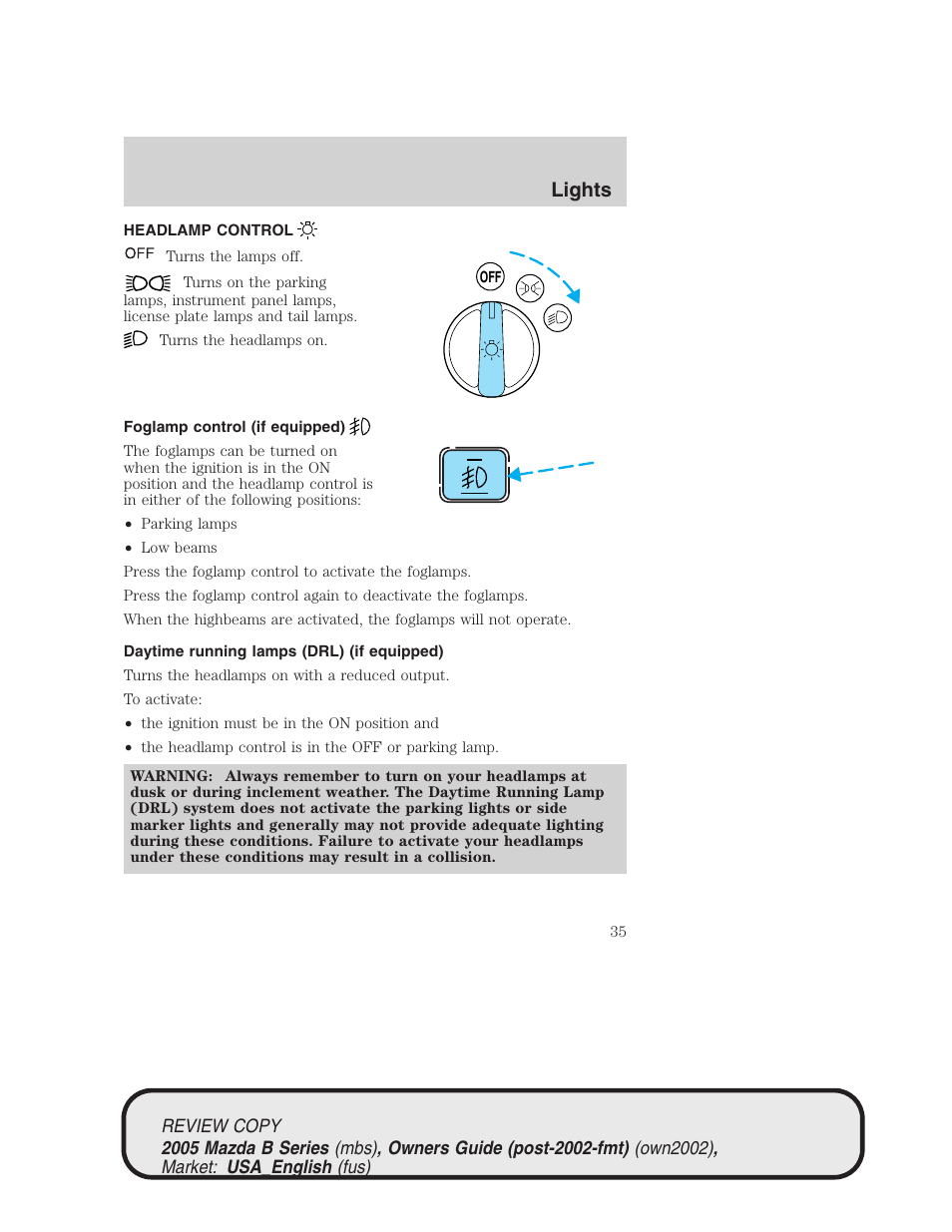 Lights | Mazda 2005 B2300 Truck User Manual | Page 36 / 257