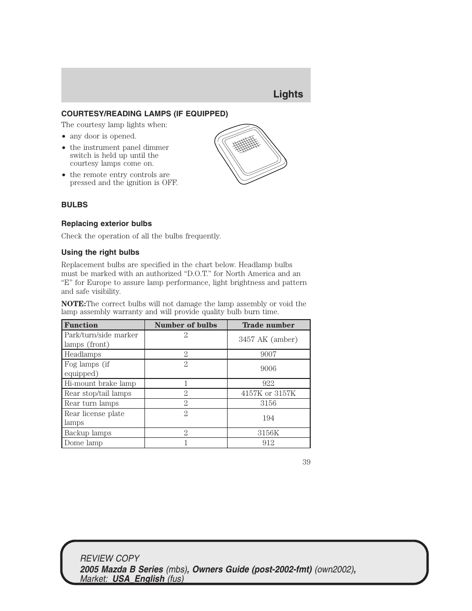 Lights | Mazda 2005 B2300 Truck User Manual | Page 40 / 257
