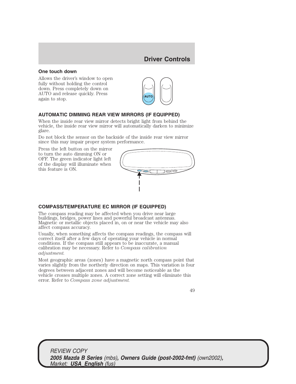 Driver controls | Mazda 2005 B2300 Truck User Manual | Page 50 / 257