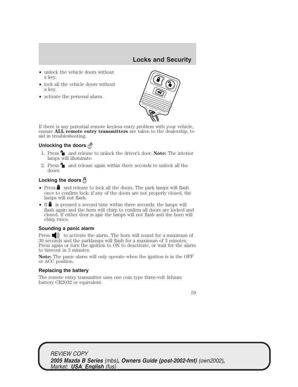 Locks and security | Mazda 2005 B2300 Truck User Manual | Page 60 / 257