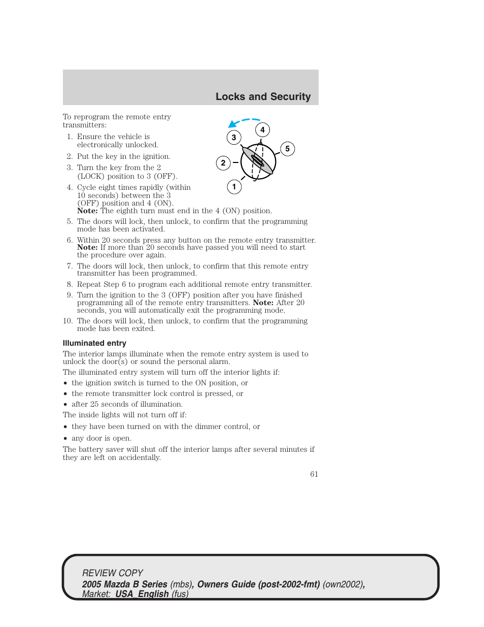 Locks and security | Mazda 2005 B2300 Truck User Manual | Page 62 / 257