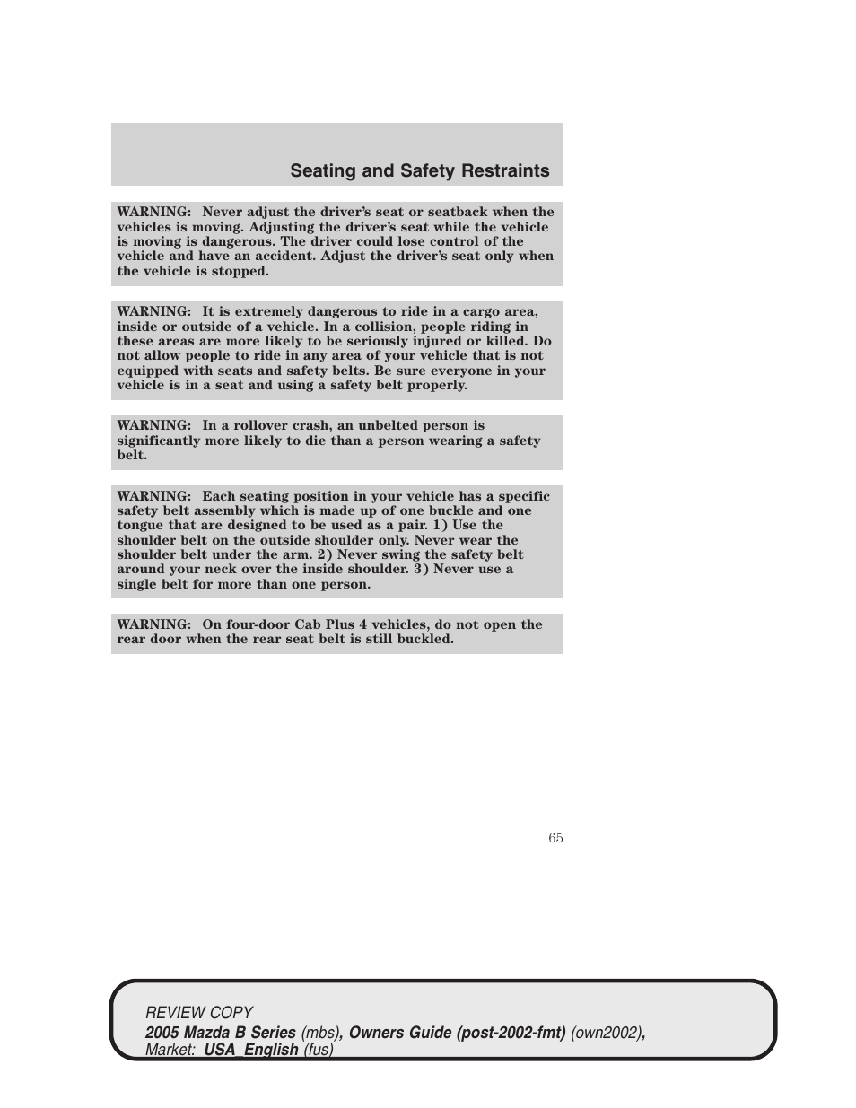 Seating and safety restraints | Mazda 2005 B2300 Truck User Manual | Page 66 / 257