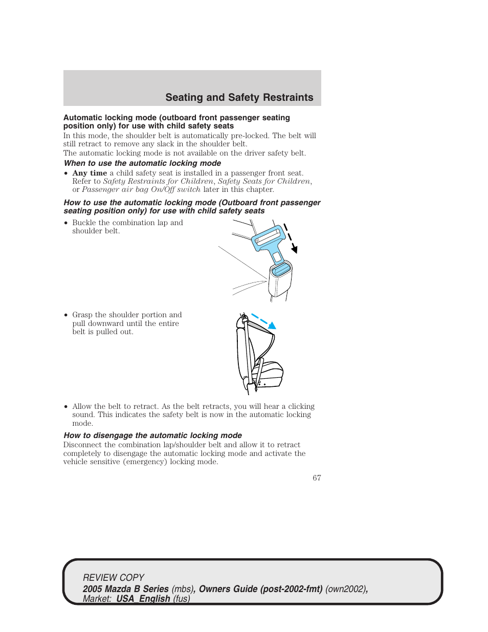 Seating and safety restraints | Mazda 2005 B2300 Truck User Manual | Page 68 / 257