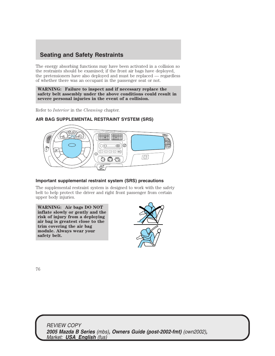 Seating and safety restraints | Mazda 2005 B2300 Truck User Manual | Page 77 / 257