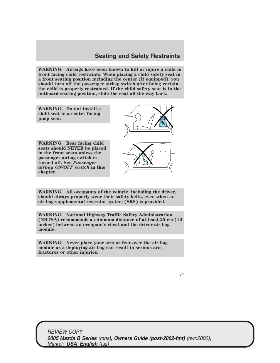 Seating and safety restraints | Mazda 2005 B2300 Truck User Manual | Page 78 / 257