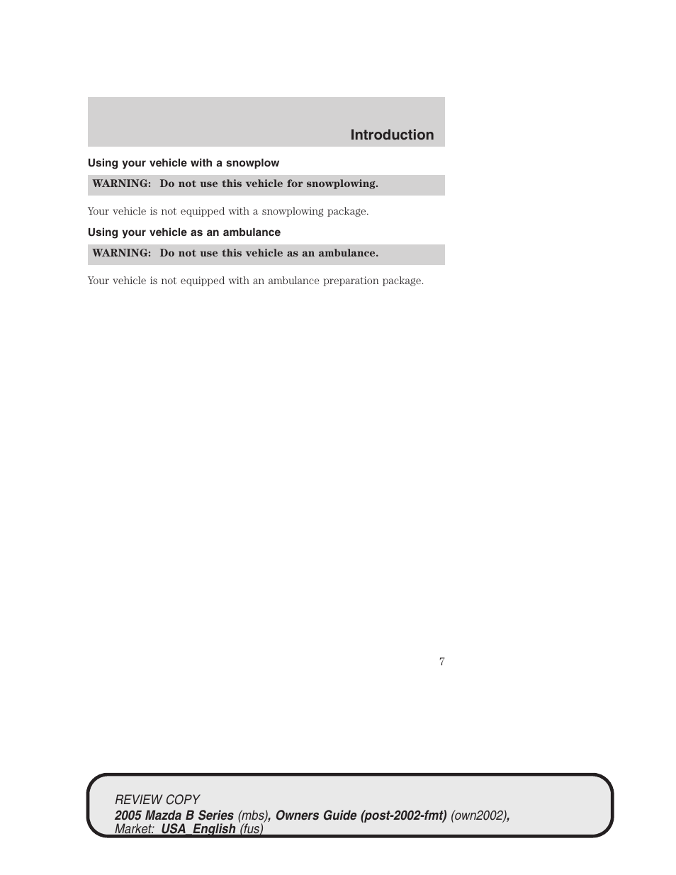 Introduction | Mazda 2005 B2300 Truck User Manual | Page 8 / 257
