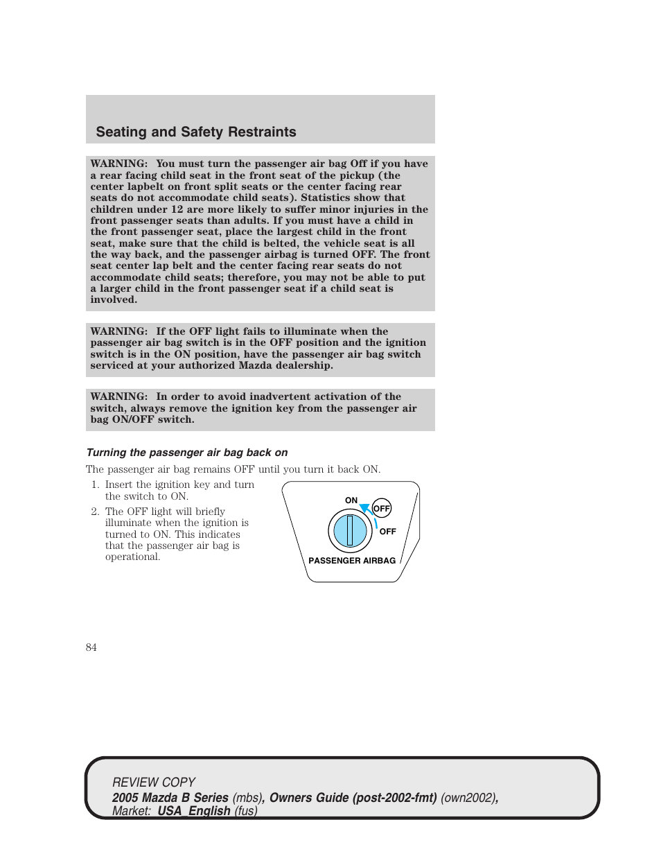 Seating and safety restraints | Mazda 2005 B2300 Truck User Manual | Page 85 / 257
