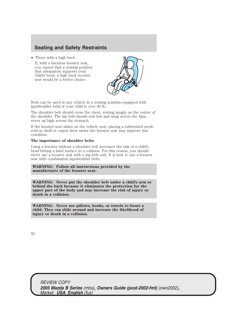 Seating and safety restraints | Mazda 2005 B2300 Truck User Manual | Page 93 / 257