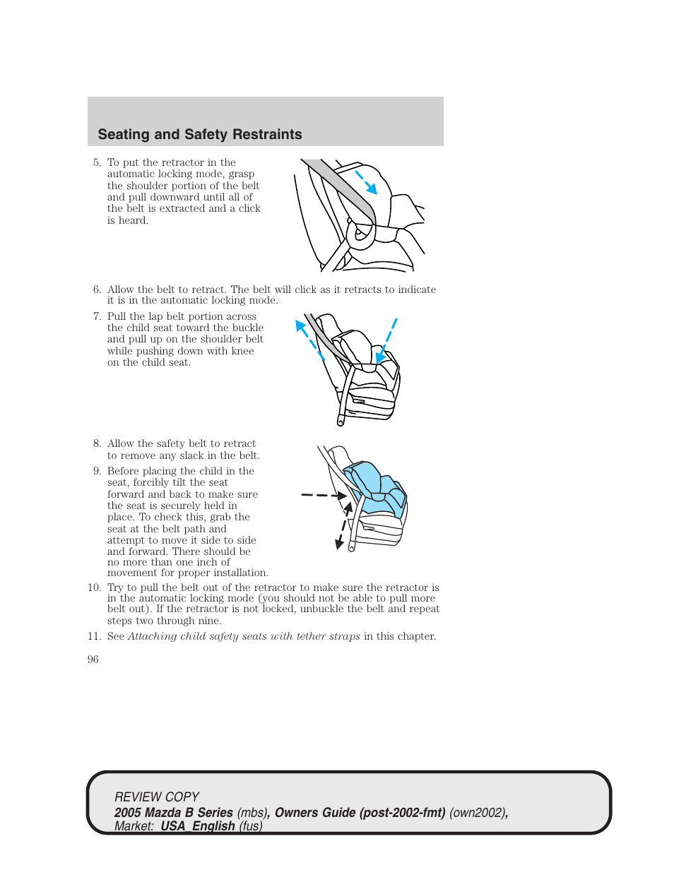 Seating and safety restraints | Mazda 2005 B2300 Truck User Manual | Page 97 / 257