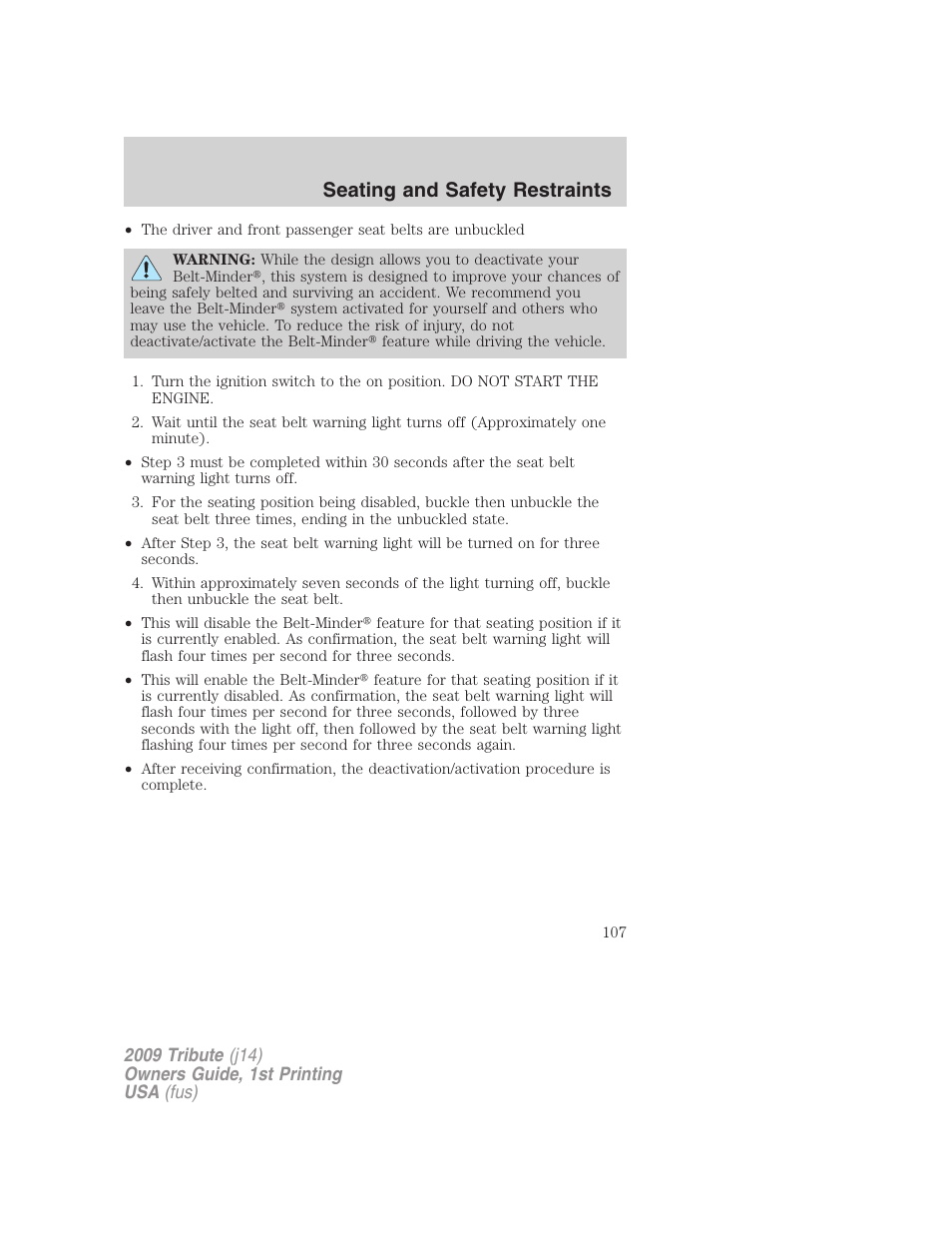 Seating and safety restraints | Mazda 2009 Tribute User Manual | Page 107 / 304