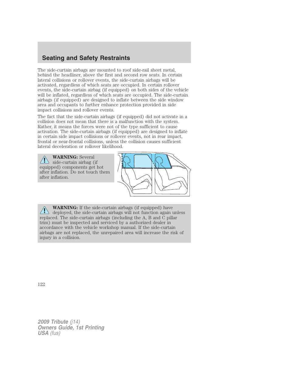 Seating and safety restraints | Mazda 2009 Tribute User Manual | Page 122 / 304