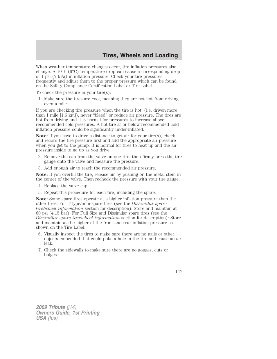 Tires, wheels and loading | Mazda 2009 Tribute User Manual | Page 147 / 304