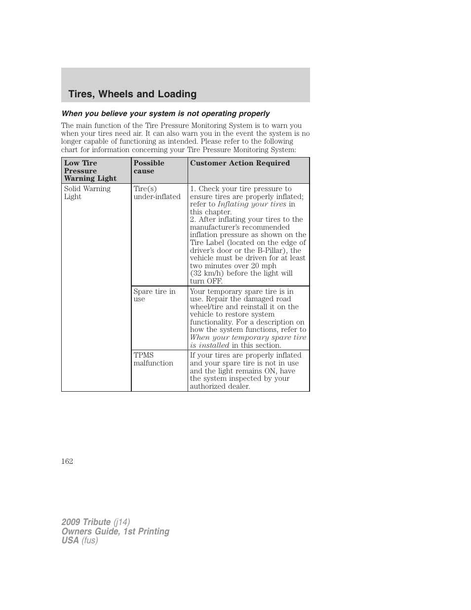 Tires, wheels and loading | Mazda 2009 Tribute User Manual | Page 162 / 304