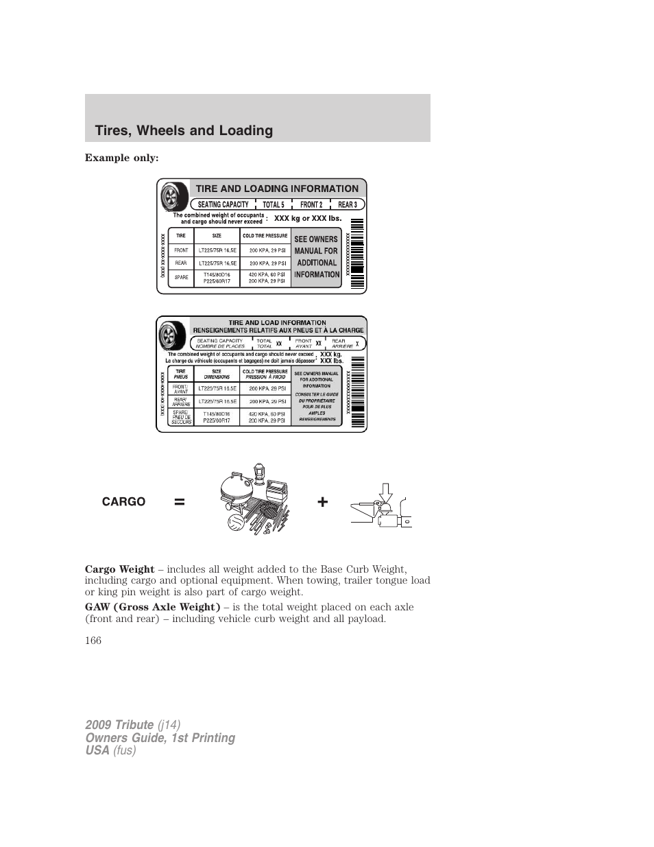 Tires, wheels and loading | Mazda 2009 Tribute User Manual | Page 166 / 304