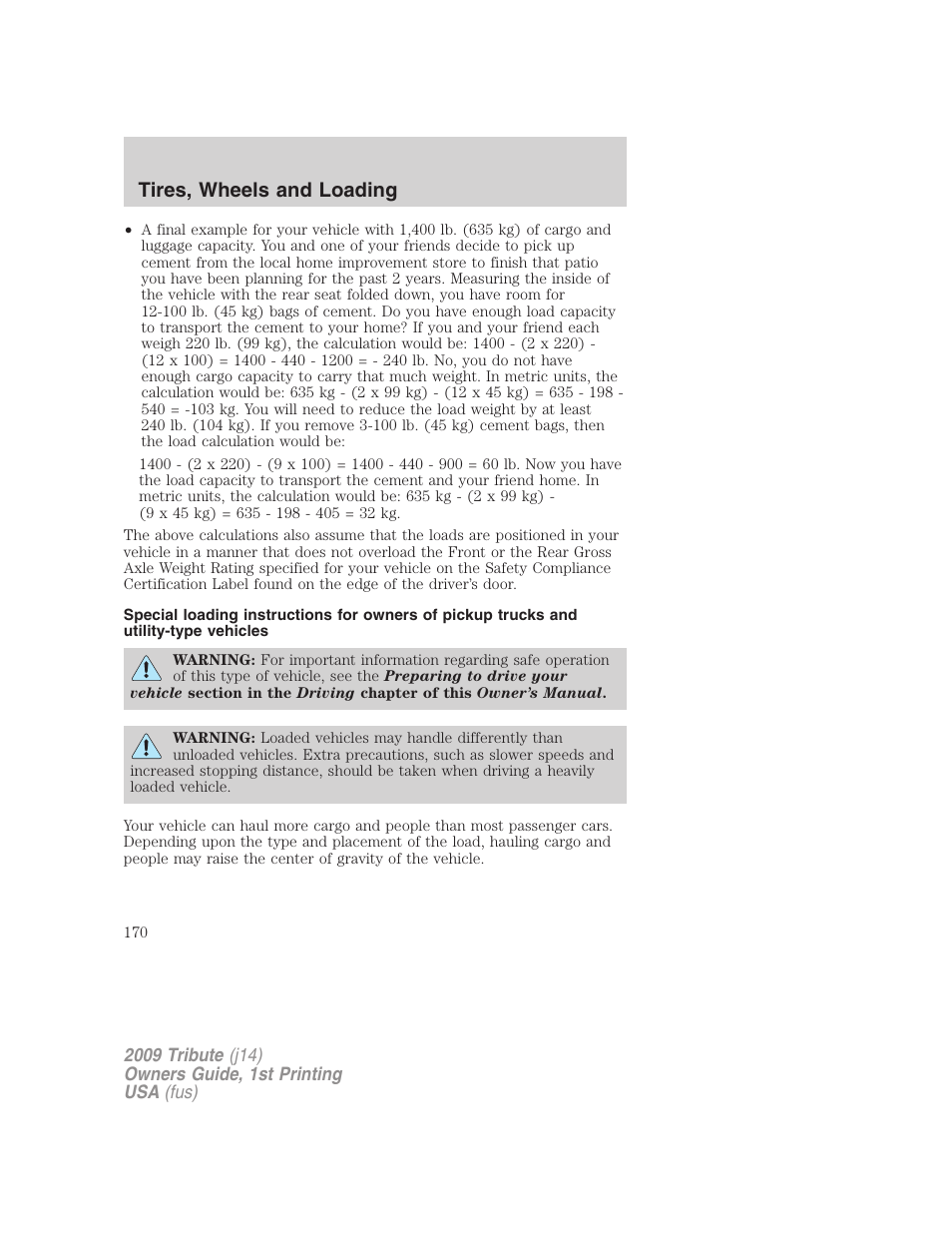 Tires, wheels and loading | Mazda 2009 Tribute User Manual | Page 170 / 304