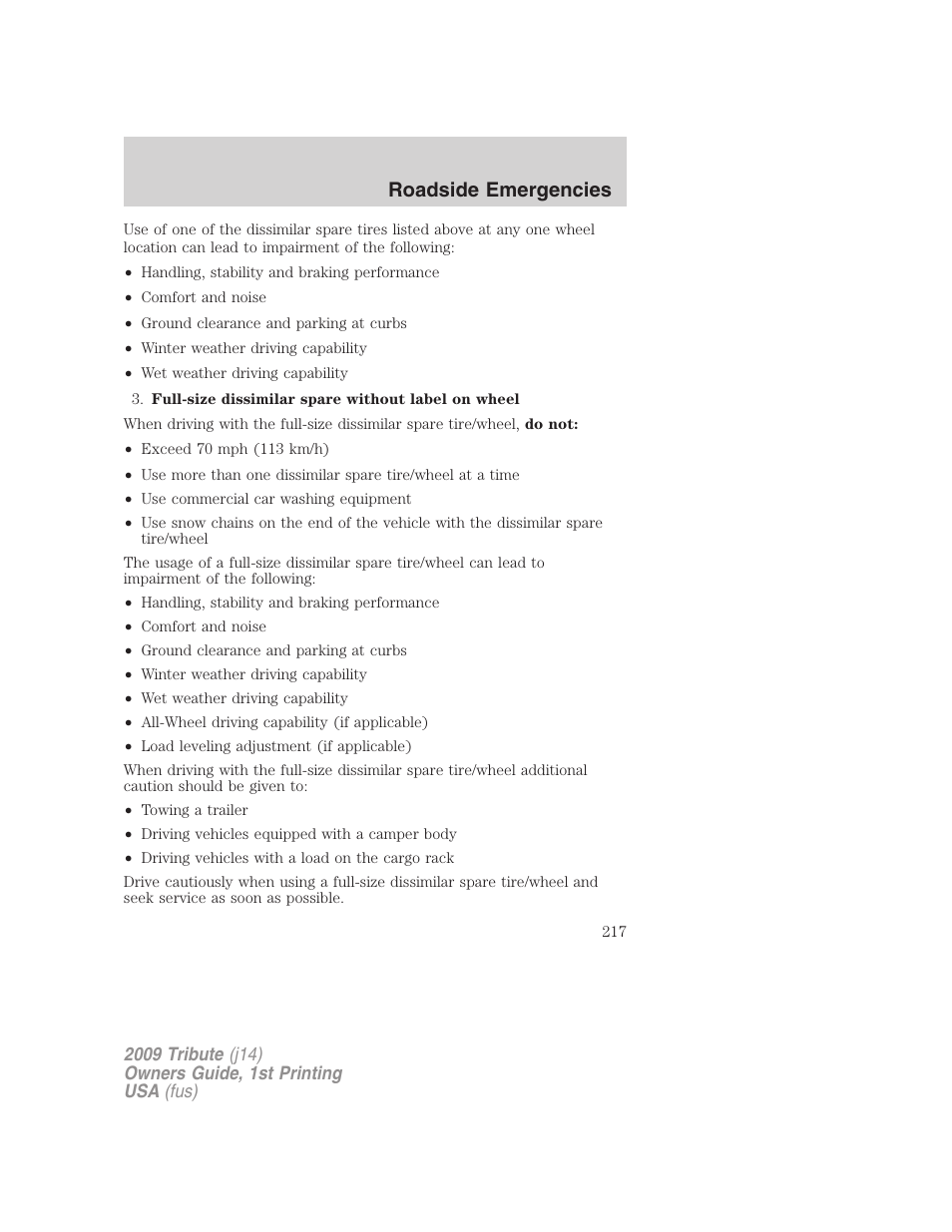 Roadside emergencies | Mazda 2009 Tribute User Manual | Page 217 / 304