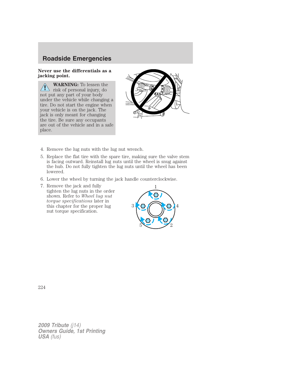 Roadside emergencies | Mazda 2009 Tribute User Manual | Page 224 / 304