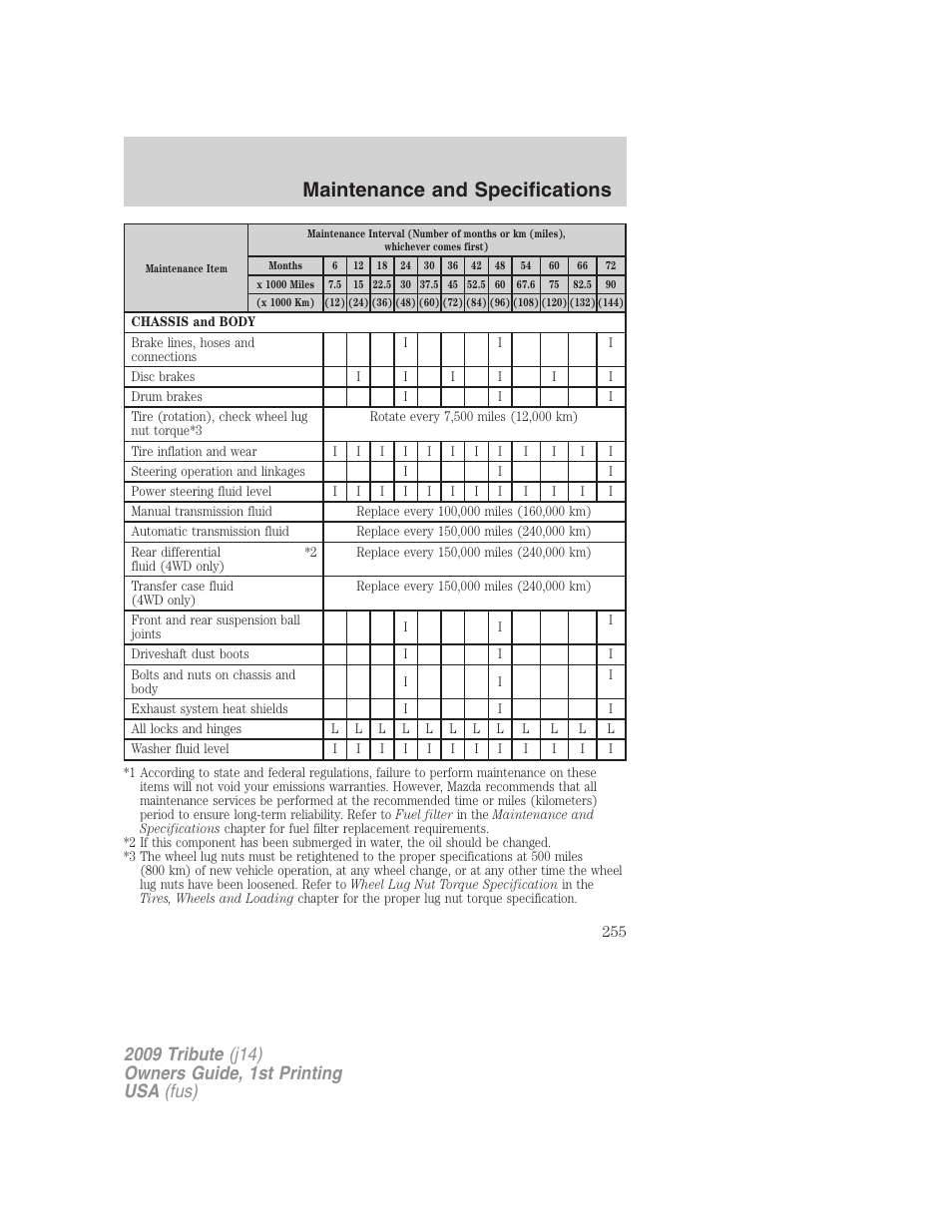 Maintenance and specifications | Mazda 2009 Tribute User Manual | Page 255 / 304
