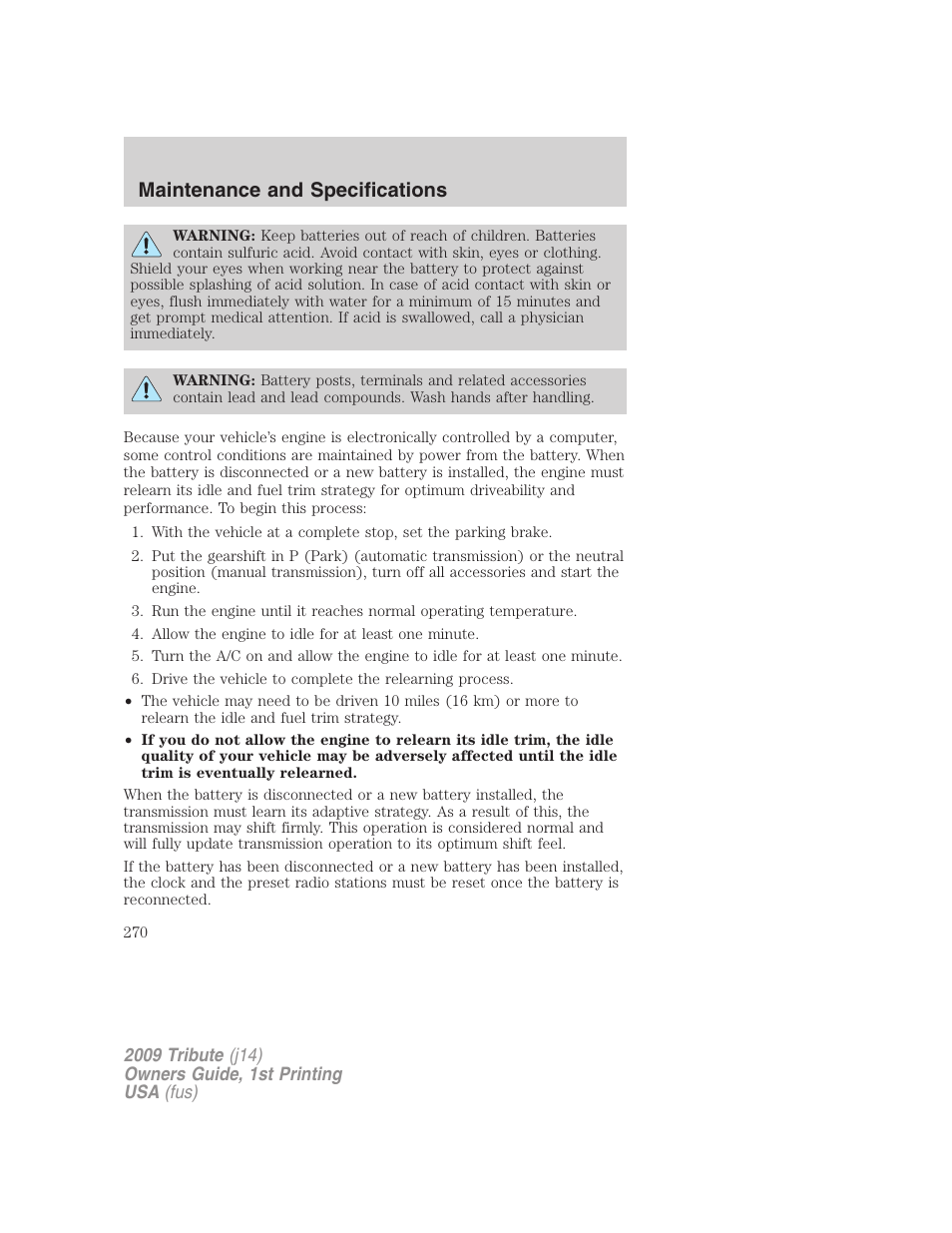 Maintenance and specifications | Mazda 2009 Tribute User Manual | Page 270 / 304