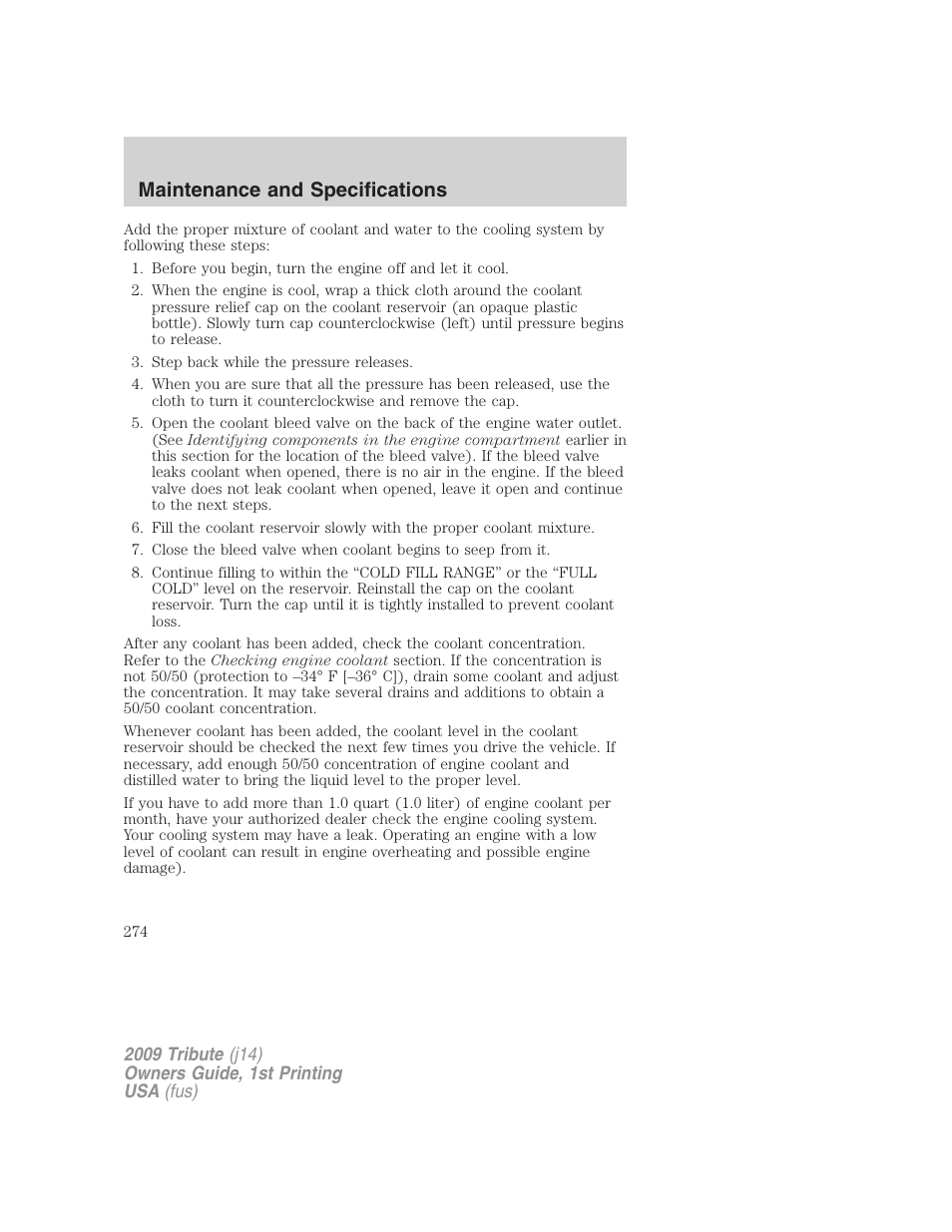 Maintenance and specifications | Mazda 2009 Tribute User Manual | Page 274 / 304