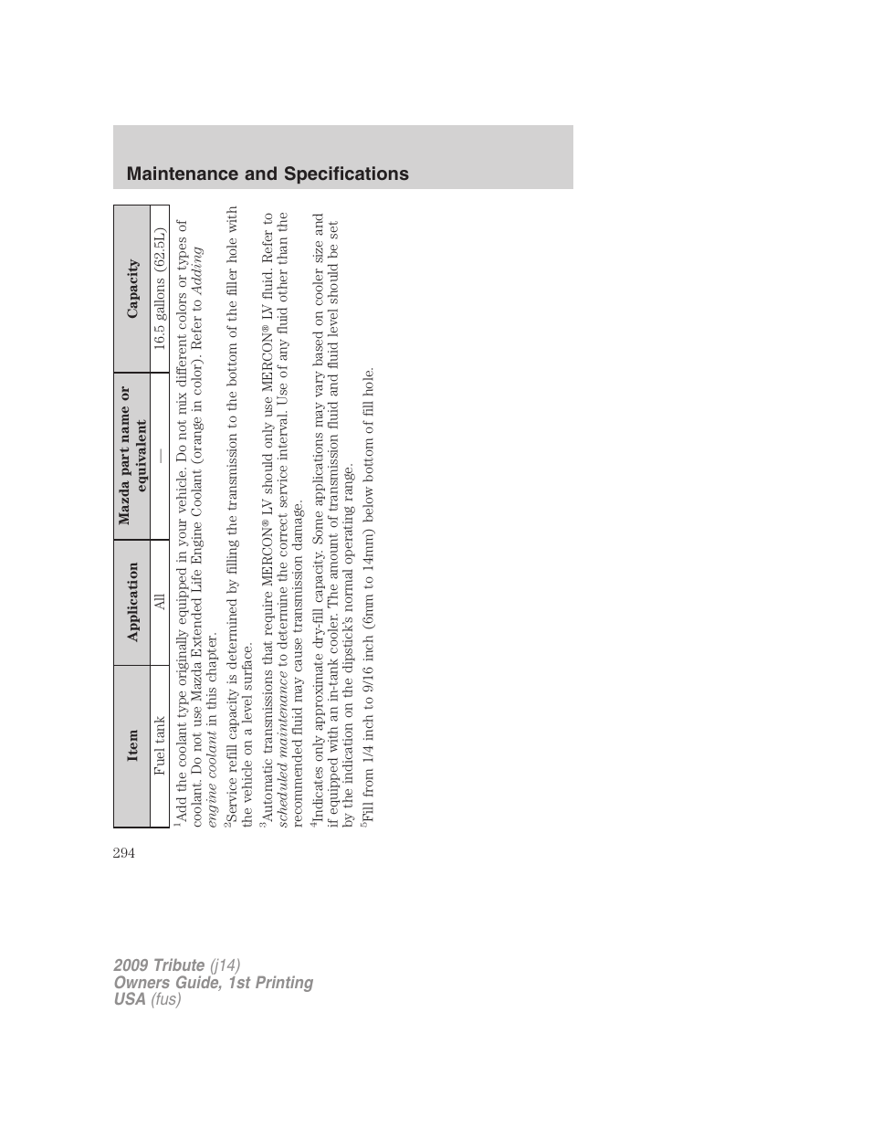 Maintenance and specifications | Mazda 2009 Tribute User Manual | Page 294 / 304