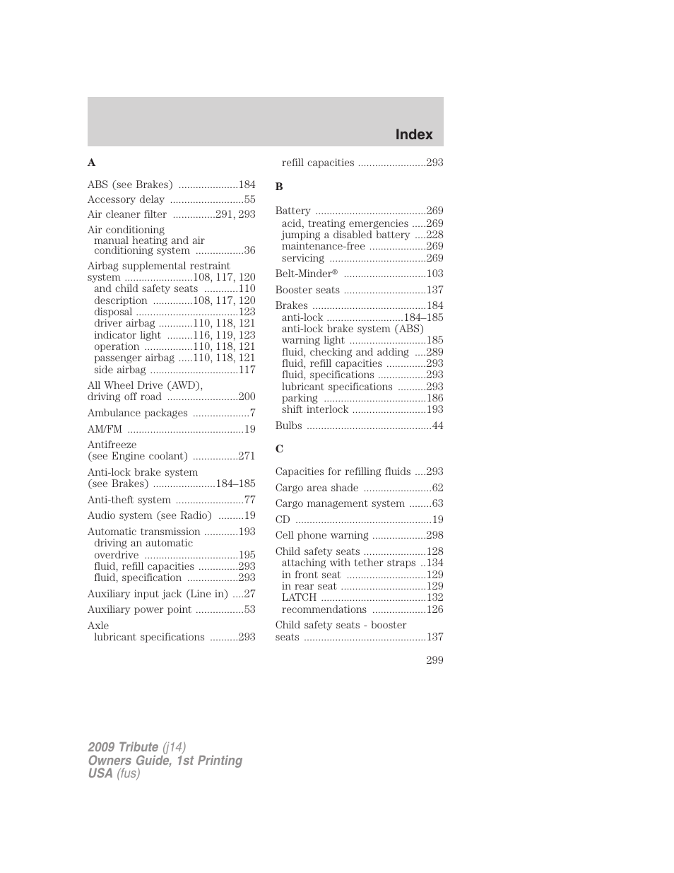 Index | Mazda 2009 Tribute User Manual | Page 299 / 304